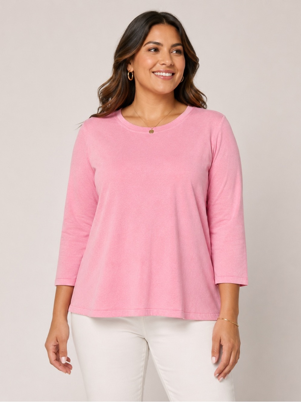 LOGO by Lori Goldstein Pink 3/4 Sleeve Crewneck Top NEW A720538